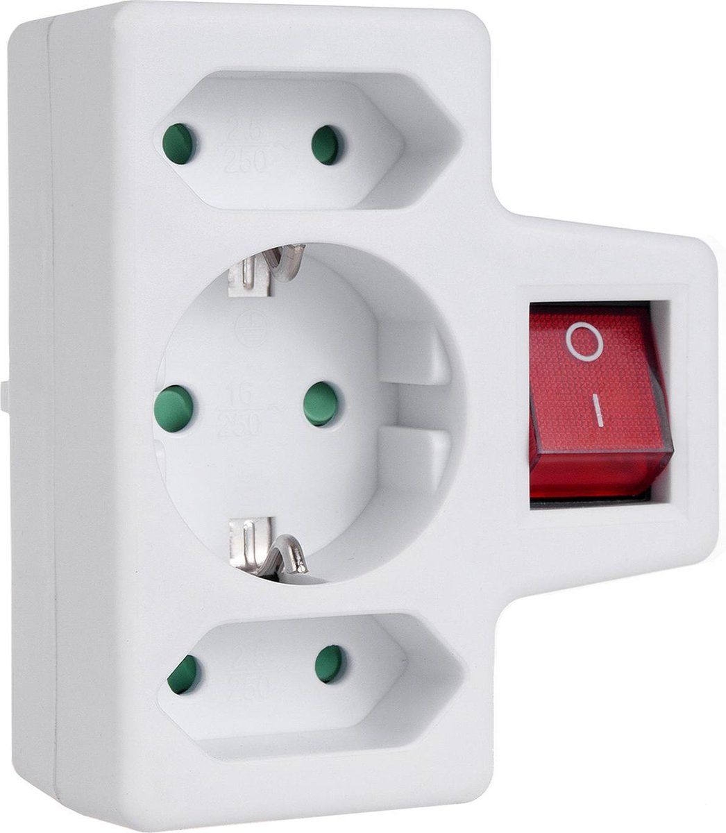 Maclean Energy Stekkeradapter, Meervoudige Stekker, Adapter, Stroomverdeler 2x Eurosteckdose, 1x Schukosteckdose mit Schalter