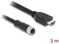 Delock câble M12 codé A 17 broches femelle vers HDMI mâle 3 m noir