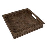 LA PORCELLANA BIANCA - Botanio bruin, vierkant dienblad, 30 x 30 x 5 cm, rotan