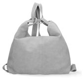 Sac bandoulière et sac à dos convertible en daim italien "Testa di Moro", modèle unique, dimensions : 37 x 37 x 9 cm