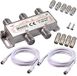 RUNCCI-YUN TV Luchtverdeler 4 Manieren Satelliet Splitter F Type Splitter 5-2500MHz met 2 * 1.5m Coax Kabel 4 x F stekker op coax plug + 5 x F socket op coax koppeling