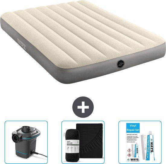 Intex Luchtbed Twijfelaar - 137x191x25cm - Beige - Incl. Pomp, Hoeslaken & Reparatieset