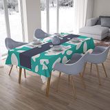 Bonamaison Tafelkleed, Anti-Mold, Sneldrogend, Waterdicht, 100% Polyester Tafellaken, Turkoois, wit, 140 x 200 Cm