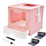Panghuhu88 Opvouwbare kattenbak met deksel, groot kattentoilet met boveningang, ingesloten kattenpotje inclusief kattenbakschep, lade type eenvoudig schoon te maken kattenbakvulling (roze, 50,8 cm L x