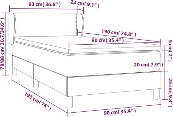 vidaXL Boxspring met matras fluweel lichtgrijs 90x190 cm