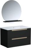 PRIZO meuble de salle de bain, noir mat, 80 x 45 x 50 cm, meuble-lavabo en céramique, miroir