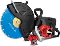 EBERTH benzine-afkortzaag, Motorflex-afkortzaag voor nat en droog zagen (zaagschijf van 350 mm, tweetaktmotor van 3 kW, cilinderinhoud 64,6 cc, 9500 tpm, trekstarter, max. zaagdiepte 110 mm)