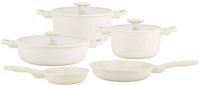 Ferveo Luna Set de casseroles - 8 pièces - Crème - avec couvercle en verre