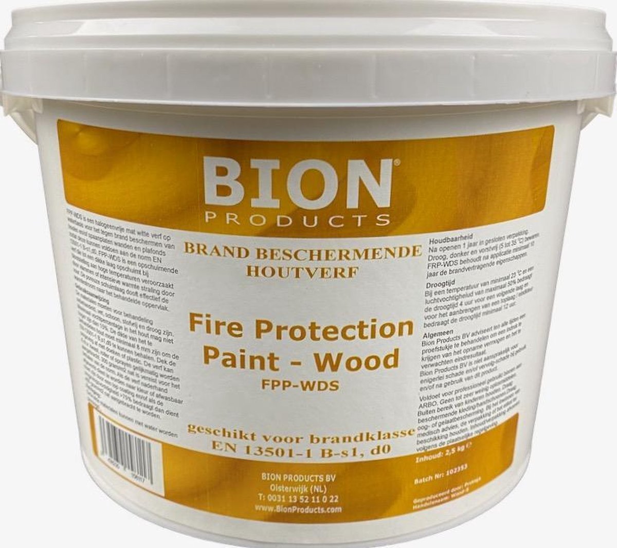 Bion Products Brandwerende Houtverf Wit | Fire Protection Paint - Wood FPP-WDS 2,5 kg Wit