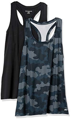 Amazon Essentials 2-Pack Tech Stretch Racerback Tank Top - Black/Gray Camo - Large