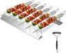 Unyqoos® Inox-grillspiesen, set van 6 (35 cm) met grillrooster, push-pull handgrepen, standaard, reinigingsborstel en opbergtas, geschikt voor tuin en barbecue in de open lucht