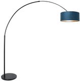 Steinhauer Zwarte Vloerlamp Booglamp Sparkled Light 8242ZW met Blauw Velours Kap