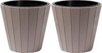 Prosperplast Plantenpot/bloempot Wood Style - 2x - buiten/binnen - kunststof - beige - D49 x H45 cm