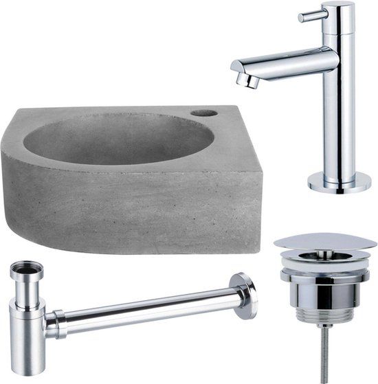 FortiFura Fuente fonteinset - 31.5x31.5x10cm - 1 kraangat - hoek - fonteinkraan chroom - beton