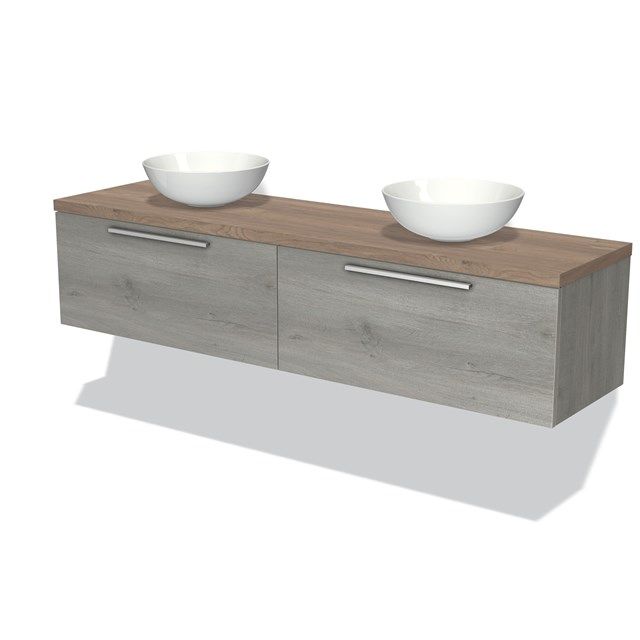 Maxaro Badkamermeubel Modulo Plato 180cm Grijs Eiken 2 Lades Middenbruin Eiken