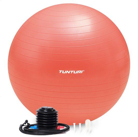 Tunturi Anti Burst Fitness bal met Pomp - Yoga bal 75 cm - Pilates bal - Zwangerschapsbal – 220 kg gebruikersgewicht - Incl Trainingsapp – Rose Goud