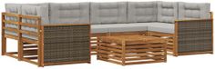 vidaXL Hoek loungeset 6 zitplaatsen Naturel en lichtgrijs Acacia hout