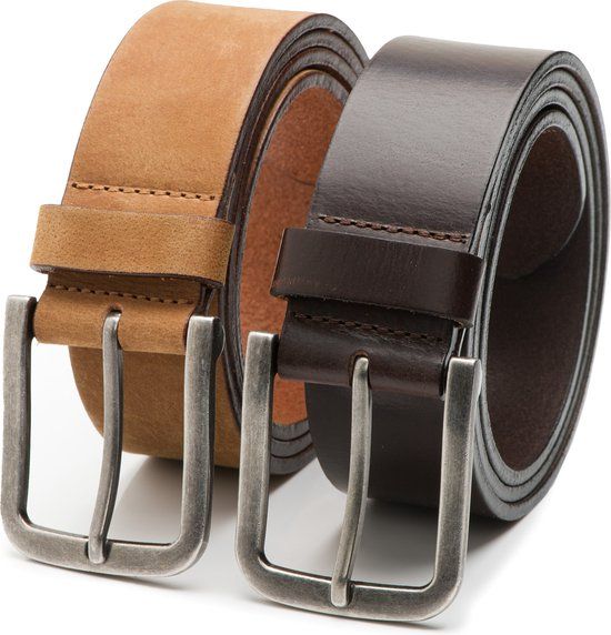 DTCH.FIT Herenriem Nubuck Jaxx & Leer Mason - Cognac & Donkerbruin - 105cm - 120cm - 2 Stuks