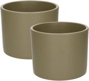 Mica Decorations Plantenpot/bloempot - 2x - groen - 15 x 18 cm - keramiek - stippen relief