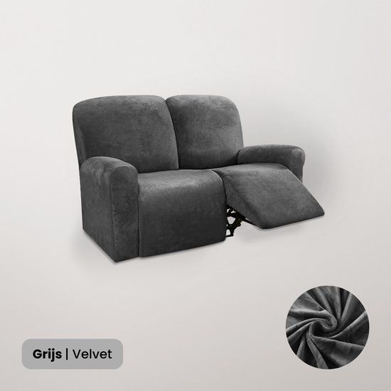 BankhoesDiscounter Velvet Recliner Fauteuil Hoes - M2 (122-165cm) - Grijs
