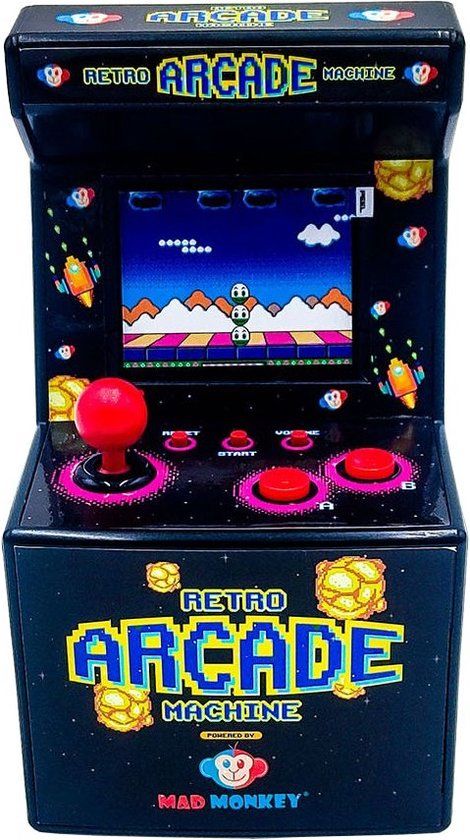 Mad Monkey Retro Mini Arcade Machine - inclusief 240 x 8-Bit Games Unisex Speelgoed - meerkleurig