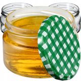 KADAX Kleine inmaakpotten, 250 ml, jampotten met deksel, luchtdichte potten om cadeau te geven, mini-potten voor honing en specerijen (10 stuks, groen geruit)