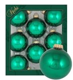 LAUSCHAER kerstboomversiering - 8-delige set ballen uni glanzend smaragdgroen, 6,7 cm, met gouden kroontjes