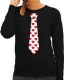 Bellatio Decorations Valentijn thema verkleed sweater / trui hartjes stropdas - dames XS