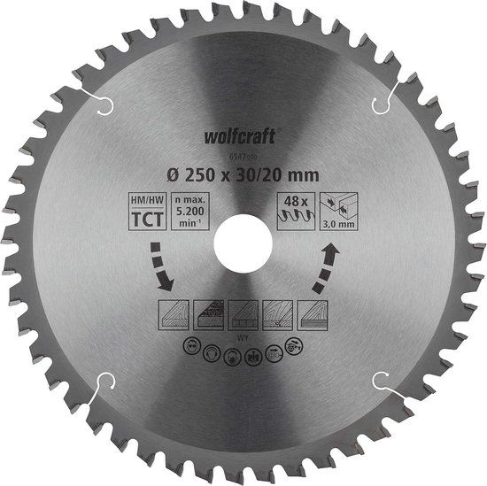 wolfcraft Zaagblad 250x30mm 48T voor Afkortzaag
