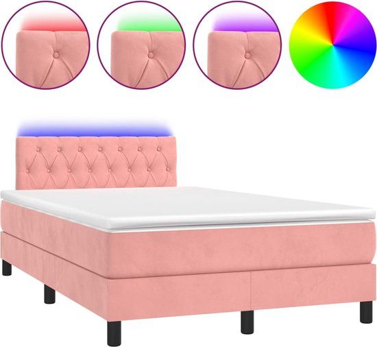vidaXL Boxspring met matras en LED fluweel roze 120x200 cm