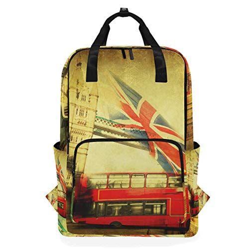 MONTOJ Reizen Rugzak Vintage Getextureerde Collage Van Iconische Symbolen Lond School Rugzak