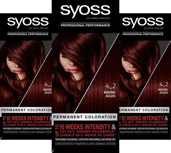 Syoss - Baseline - 4-2 Mahonie - Haarverf - Haarkleuring - Voordeelverpakking - 3 Stuks