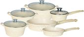 Set de casseroles de 12 pièces avec revêtement en marbre – Convient à tous les types de cuisinières, y compris à induction. Couleur : beige