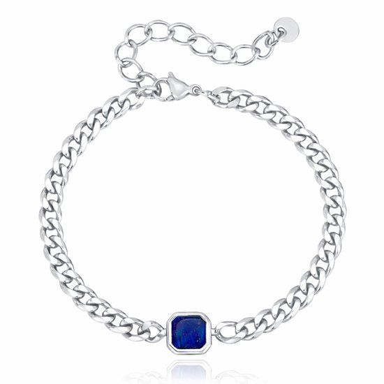 Mendes Stalen Schakelarmband Zilverkleurig Lapis Lazuli