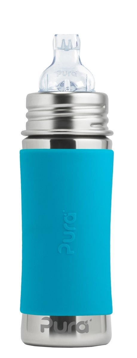 Pura Kiki tuitfles 325 ml + aqua sleeve blauw