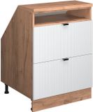 Vicco R-Line Keukenkast voor schuine wand – 60 cm met 2 laden, kastromp 60 cm diepte Witte golf