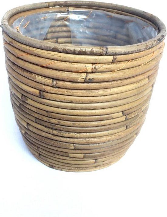 Van der Leeden Plantenpot voor buiten - D20H19 cm - Rond - Rotan streep