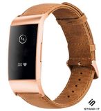 Strap-it Leren bandje - geschikt voor Fitbit Charge 3 / Fitbit Charge 4 - bruin met rosé gesp