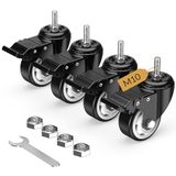 Merkloos Zwenkwielen 75 mm (3 inch) meubelwielen met totale vergrendeling, transportwielen, M10 x 1,5 x 30 mm (schachtdiameter 10 mm, schachtlengte 30 mm), wielen voor meubels, set van 4 zware zwenkwielen, zwart