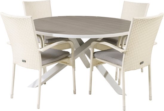 Parma tuinmeubelset tafel &#216;140cm en 4 stoel Anna wit, grijs.