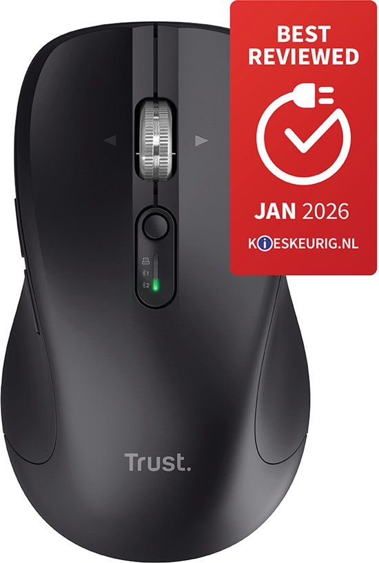 Trust Ferro - Draadloze Muis - Hyperscrollwiel - Multi-device - Stille Knoppen - Zwart