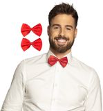 Boland Vlinderstrikje - 2x - rood - polyester - 11 cm - voor dames/heren - verkleedartikelen