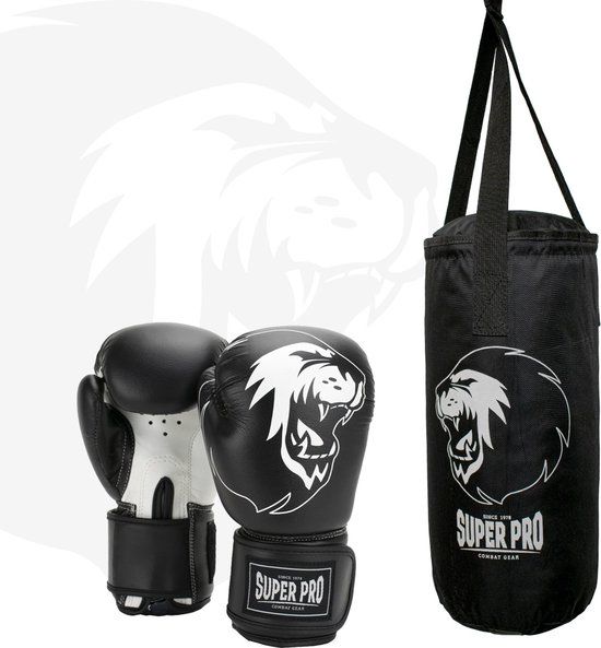 Super Pro Combat Gear Bokszakset Junior Zwart/Wit | Imitatieleer | Kinderen