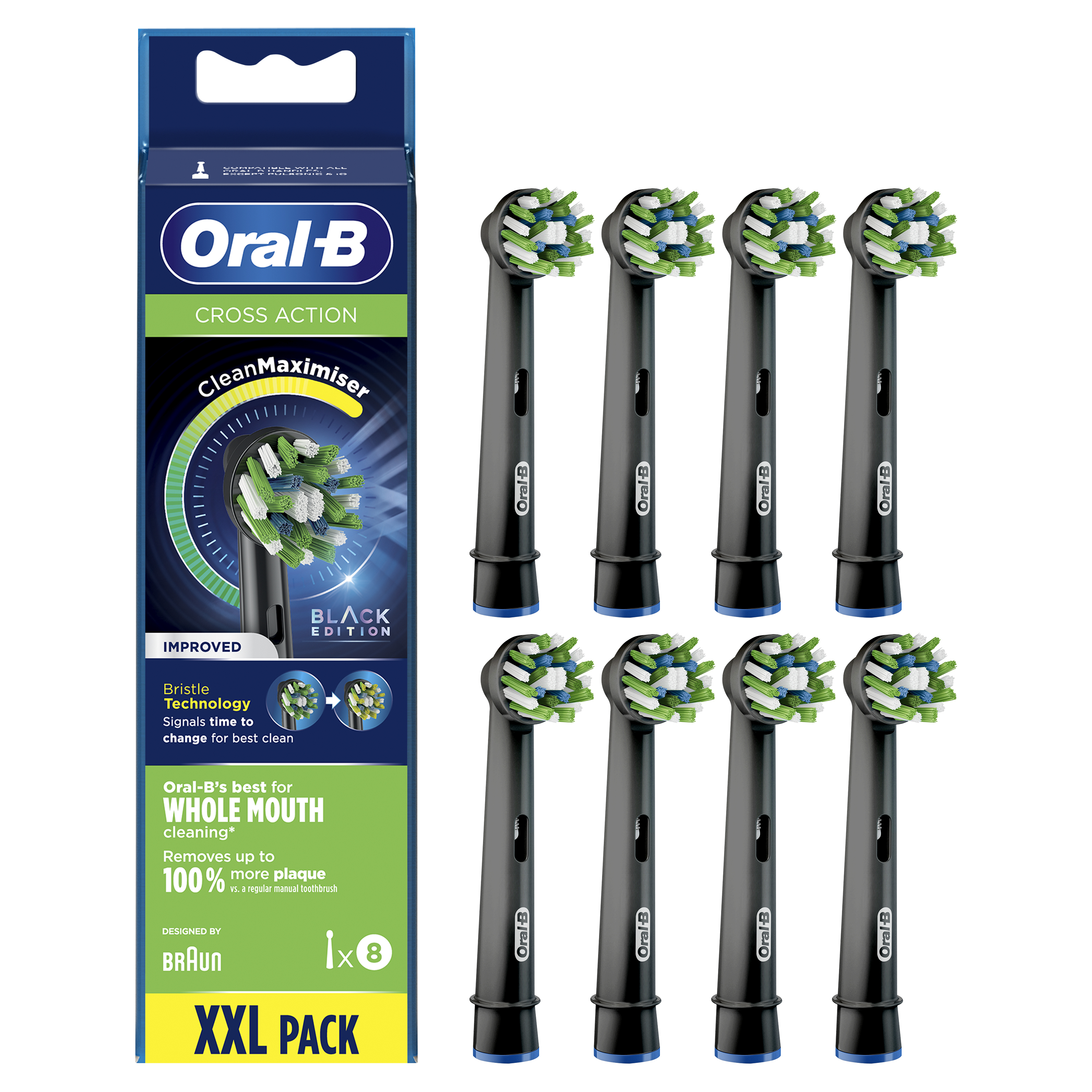 Oral-B CrossAction Opzetborstel Black Edition Met CleanMaximiser-technologie, Verpakking Van 8 Stuks