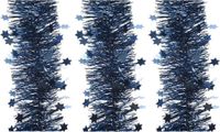 Decoris Kerstslinger - 3x - sterren - donkerblauw - 270 x 10 cm - lametta/folie