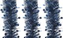 Decoris Kerstslinger - 3x - sterren - donkerblauw - 270 x 10 cm - lametta/folie