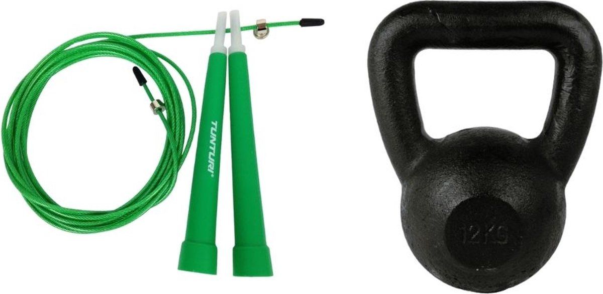 Tunturi Fitness Set - Springtouw Groen - Kettlebell 12 kg
