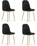 LEOBERT Set van 4 eetkamerstoelen PADVA – Fluweel zwart – Eiken poten – Modern design