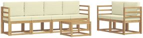 vidaXL - Salon d'angle - 6 places assises - Blanc et crème - Acacia bois