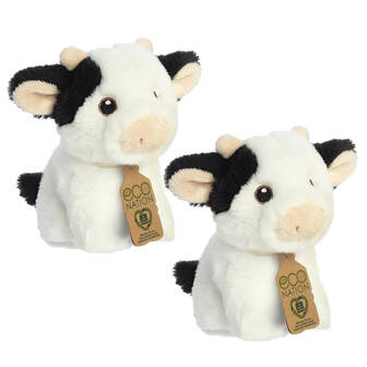 Aurora Set van 2 pluche koeien knuffels - 13 cm - Zwart/Wit